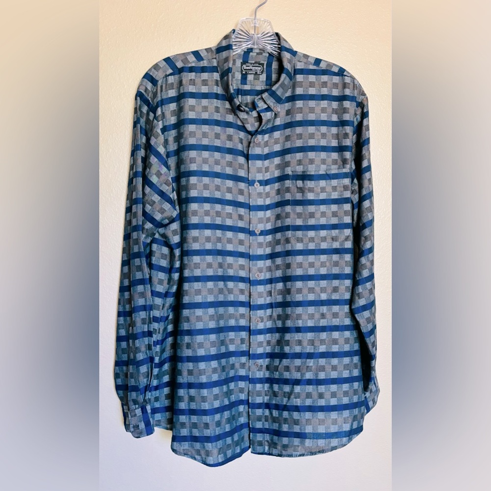 BonHomme Men’s Size 16 Geometric Long Sleeve‎ Button Down Shirt In Blue